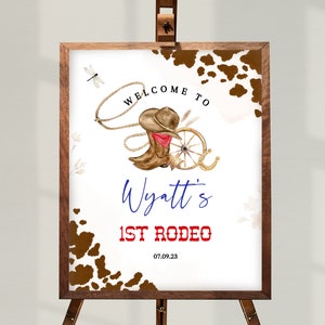 My FIRST RODEO Birthday Welcome Sign Template | Printable Wild West First Birthday Decor, Editable Country Western 1st Birthday Signs BD02