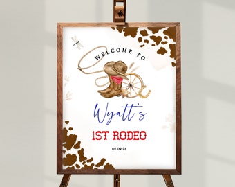 My FIRST RODEO Birthday Welcome Sign Template | Printable Wild West First Birthday Decor, Editable Country Western 1st Birthday Signs BD02