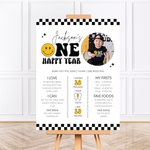 One Happy Dude First Birthday Milestone Board Editable Template, 1st Birthday Babys First Year Milestone Poster Birthday Decor BD40