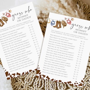 GUESS WHO Mommy or Daddy Gender Reveal Games, Editable Little Cowboy Baby Shower Game, Printable Wild West Fun Baby Shower Games GR02