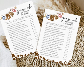 Baby Shower Guess Who Game - 30 Game Cards For Mommy Or Daddy, Gender Reveal & Cowboy Theme