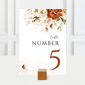 Terracotta Rust Table Numbers Wedding Template - Terracotta Wedding Table Numbers Printable - Burnt Orange Wedding Table Cards - 5x7 & 4x6