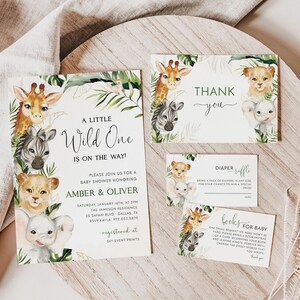 SAFARI Baby Shower Invitation Template Set, JUNGLE Baby Shower Evite, Greenery Giraffe Baby Shower Invitation, Elephant Baby Shower Invite