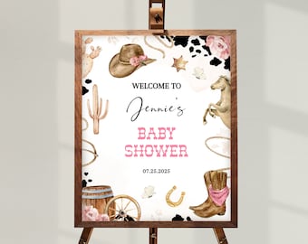 LITTLE COWGIRL Baby Shower Welcome Sign, Printable Wild West Baby Shower Decor, Editable Country Western Sprinkle Baby Shower Signage BS84