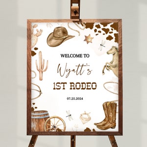 My FIRST RODEO Birthday Welcome Sign Template | Printable Wild West First Birthday Decor, Editable Country Western 1st Birthday Signs BD01