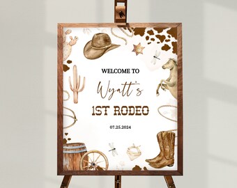 My FIRST RODEO Birthday Welcome Sign Template | Printable Wild West First Birthday Decor, Editable Country Western 1st Birthday Signs BD01