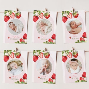 BERRY FIRST Birthday Photo Banner Editable Template, Strawberry Sweet One Birthday Baby&#39;s First Year Banner, Berry 1st Birthday Banner BD24