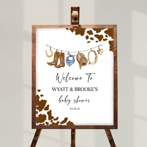 LITTLE COWBOY Baby Shower Welcome Sign | Printable Wild West Baby Shower Decor | Editable Country Western Sprinkle Baby Shower Signage BS02