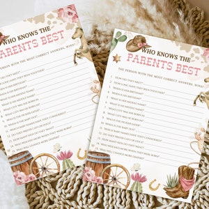 Who Knows Parents Best Baby Shower Game, Little Cowgirl How Well Do You Know Baby Shower Signage, Baby Shower Games, Baby Shower Signs BS85