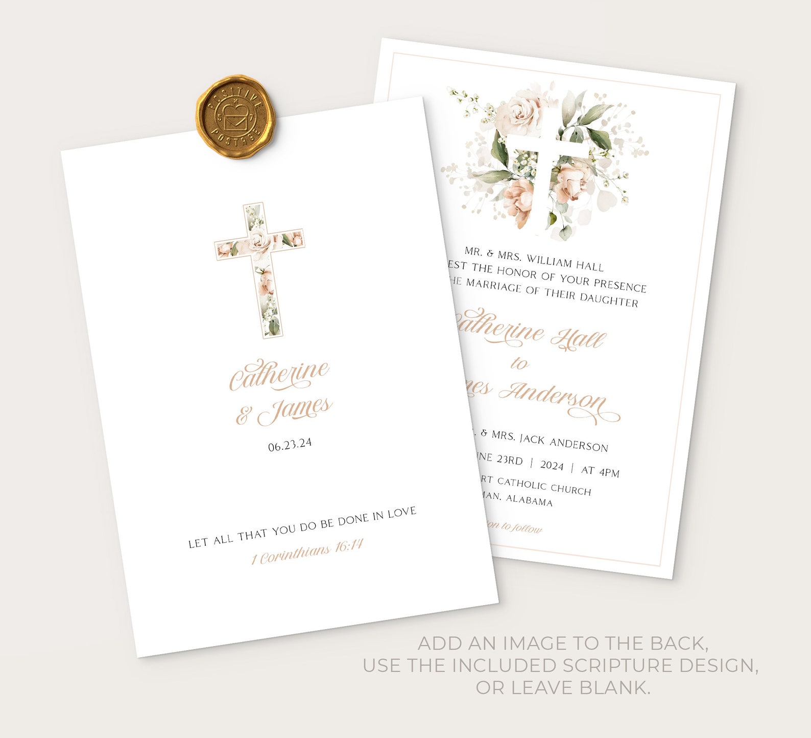 Christian Wedding Invitation Template, Floral Wedding Invitation Suite ...