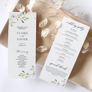 Wedding Program Template - Order of Service - Greenery Wedding Programs - Wedding Decor - Printable Ceremony Program Corjl Instant Download