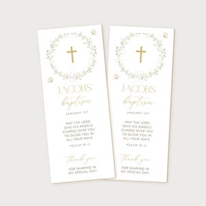 Babys Breath Boy BAPTISM Favors BOOKMARK Template, Floral Bookmark Christening Favors, Editable Template Baptism Bookmark Prayer Card BT4