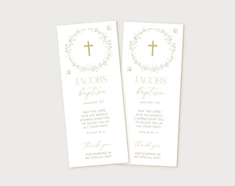 Babys Breath Boy BAPTISM Favors BOOKMARK Template, Floral Bookmark Christening Favors, Editable Template Baptism Bookmark Prayer Card BT4