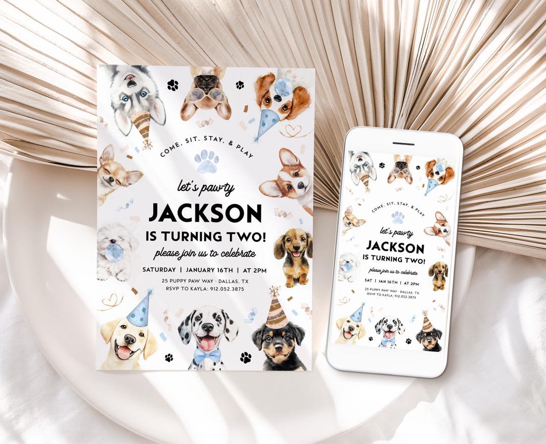 DOG Invitation, Boy Dog Birthday Invitation Template, Puppy Party ...