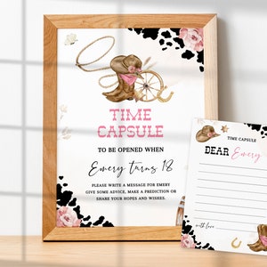 My First Rodeo TIME CAPSULE First Birthday Sign & Card, Editable Cowgirl Birthday Decorations,Western Personalized Signs Birthday Decor BD03