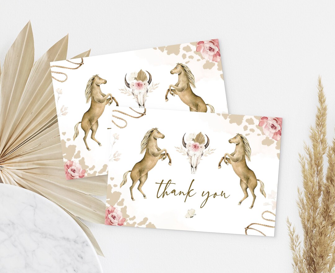 Boho FIRST RODEO Thank You Card Template, Cowgirl Birthday Printable ...