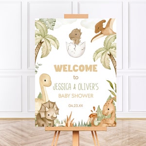 BOHO DINOSAUR Baby Shower Welcome Sign, Printable Dino Baby Shower Decor, Editable Boy Dinosaur Party, Boho Baby Shower Signage BS92