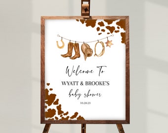 LITTLE COWBOY Baby Shower Welcome Sign | Printable Wild West Baby Shower Decor | Editable Country Western Sprinkle Baby Shower Signage BS01