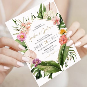 TROPICAL Wedding Invitation Suite,  Destination Wedding Invitation Template, Wedding Invite Suite, Beach Wedding Invitation Wedding Bundle