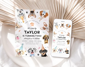 DOG Invitation, Dog Birthday Invitation Template, Puppy Party Invitation, Puppy Dog Birthday Invite, Puppy Pawty, Puppy Birthday Party, BD73