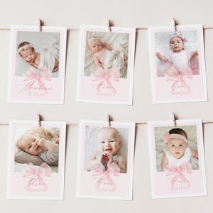 Coquette PINK BOW First Birthday Photo Banner Editable Template, Pink Bow Birthday Baby's First Year Banner, Pink 1st Birthday Banner BD57