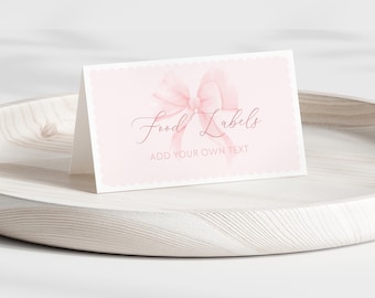 May include: Pink food labels with a pink bow and the text "Food Labels" and "Add Your Own Text".
