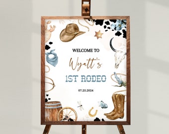 My FIRST RODEO Birthday Welcome Sign Template | Printable Wild West First Birthday Decor, Editable Country Western 1st Birthday Signs BD05