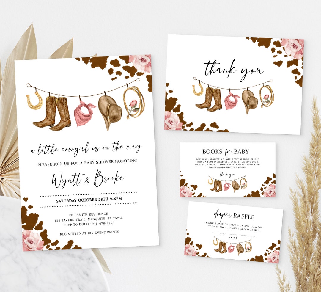 LITTLE COWGIRL, Editable Baby Shower Invitation Template Set, Printable ...