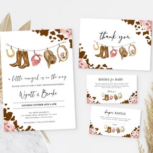 LITTLE COWGIRL, Editable Baby Shower Invitation Template Set, Printable Wild West Baby Shower Invite Bundle, Country Western Sprinkle BS04