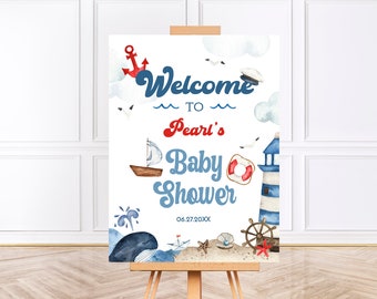 Editable NAUTICAL Baby Shower Welcome Sign Template, Ahoy Its A Boy Baby Shower Decor, Printable Oh Boy, Ocean, Boy Baby Shower Signage BS76