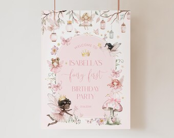 Fairy First Birthday Welcome Sign: Garden Party Decor (Template)