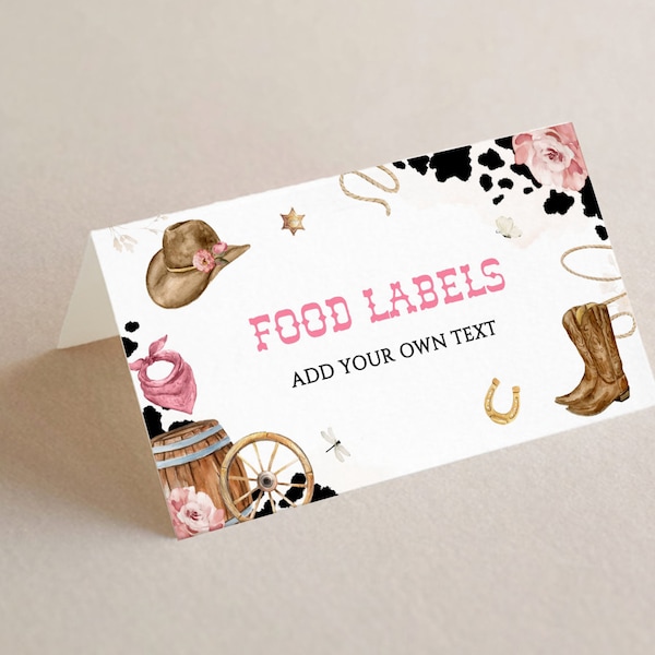 My First Rodeo Western Buffet Card Template, Printable Wild West Food Tent Cards, Cowgirl Birthday Food Labels, Cowgirl Baby Shower BD03