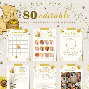 Classic Winnie The Pooh Baby Shower Printable Baby Shower Games, Classic Pooh Baby Shower Games Bundle, Pooh Bear Baby Shower Signs BS101