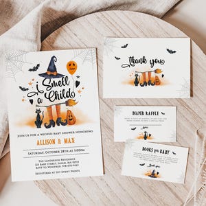 HOCUS POCUS - Editable Halloween Baby Shower Invitation Set | Hocus Pocus Printable Baby Shower Invite Bundle | Witch Pumpkin Template