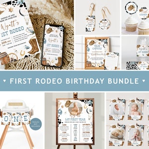 FIRST RODEO First Birthday Invitation Bundle, Cowboy 1st Birthday Invitation Template, Cowboy Birthday Invite, 1st Rodeo Birthday Decor BD05