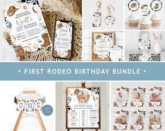 FIRST RODEO First Birthday Invitation Bundle, Cowboy 1st Birthday Invitation Template, Cowboy Birthday Invite, 1st Rodeo Birthday Decor BD05