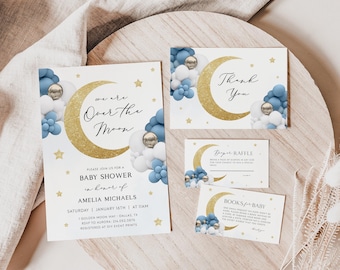 MOON And STARS Baby Shower Invitation Template Bundle, Over The Moon Baby Shower Invitation, Twinkle Twinkle Little Star Baby Shower Evite