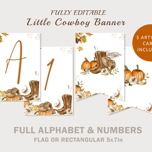 LITTLE COWBOY Baby Shower Banner, Wild West Fall Baby Shower Backdrop Name Banner, Country Western Printable Bunting Pennant Banner BS91