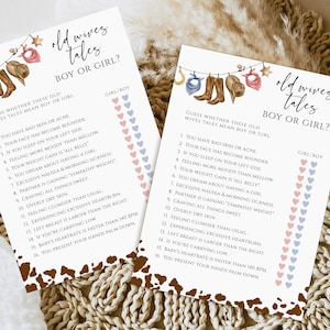 OLD WIVES Tales Game, Gender Reveal Games, Editable Little Cowboy Baby Shower Game, Printable Wild West Fun Baby Shower Games GR02