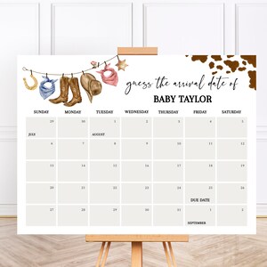 Guess The Due Date Calendar Template, Cowboy or Cowgirl Baby Shower Signage, Western Baby Shower Activity, Wild West Gender Reveal Game GR02