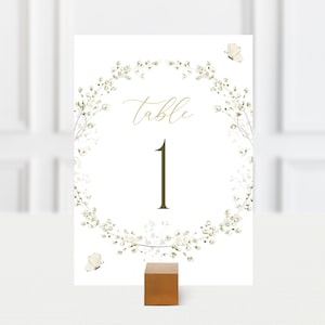Babys Breath TABLE NUMBER Template, Baptism Table Numbers, First Communion Printable Table Numbers 5x7 & 4x6, Christening Table Numbers  BT4