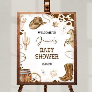 LITTLE COWBOY Baby Shower Welcome Sign | Printable Wild West Baby Shower Decor | Editable Country Western Sprinkle Baby Shower Signage BS75