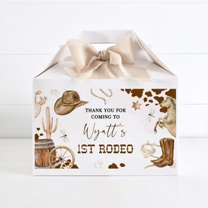 My FIRST RODEO Birthday Gable Box Label Template, Cowboy Gift Box Party Favors First Birthday Decor, Wild West 1st Birthday Party Decor BD01