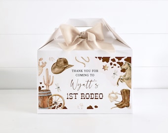 My FIRST RODEO Birthday Gable Box Label Template, Cowboy Gift Box Party Favors First Birthday Decor, Wild West 1st Birthday Party Decor BD01