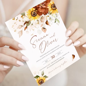 Sunflower Wedding Invitation Suite, Terracotta Wedding Invitation, Western Wedding Invitation, Fall Wedding Invites, Boho Invitation Bundle