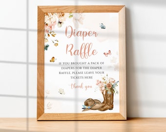 COWGIRL Diaper Raffle Sign, Diaper Raffle Ticket Sign, Wild West Baby Shower Games, Baby Shower Signage, Baby Shower Printable Signs BS05