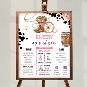 My FIRST RODEO First Birthday Milestone Board Editable Template, Cowgirl 1st Birthday Babys First Year Milestone Poster Birthday Decor BD03