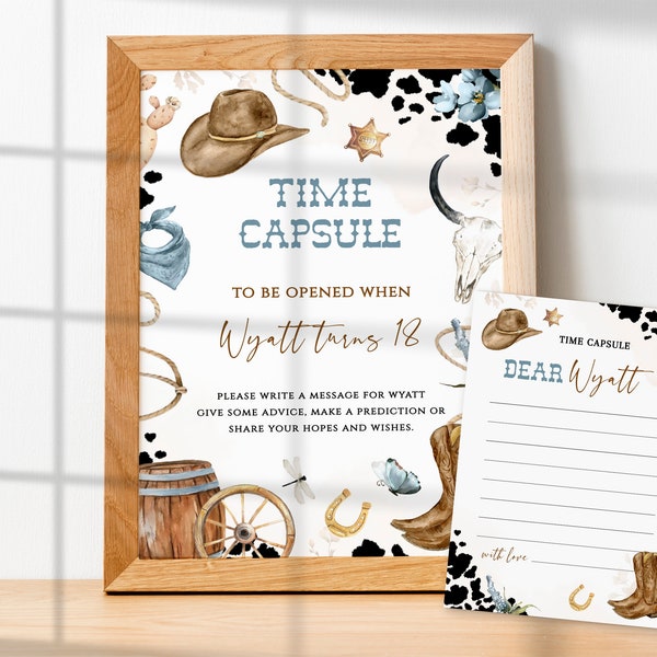 My First Rodeo TIME CAPSULE First Birthday Sign & Card, Editable Cowboy Birthday Decorations, Western Personalized Signs Birthday Decor BD05