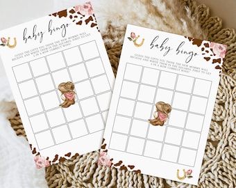 Baby Shower BINGO, Little Cowgirl Baby Bingo Printable Game, Wild West Baby Shower Games, Western Baby Bingo, Girl Baby Shower Game BS04