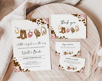 LITTLE COWGIRL, Editable Baby Shower Invitation Template Set, Printable Wild West Baby Shower Invite Bundle, Country Western Sprinkle BS04